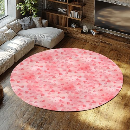 TOANGWALL Rosa Farbverlauf waschbarer runder Teppich 80cm Herzmuster Wohnzimmer Rutschfester weicher Bodenteppich mit niedrigem Florboden für den Innenbereich Esszimmer von TOANGWALL