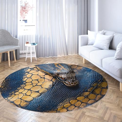 TOANGWALL Runde Teppiche 150cm Pythonhaut Textur Druck Waschbar Rutschfester weicher niedriger Florwurf Kreis Teppich für Schlafzimmer Sofa Konferenzraum Esszimmer von TOANGWALL