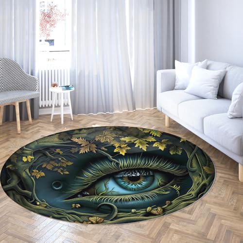 TOANGWALL Runder Teppich 60cm Retro Horror Augen Muster Maschinenwaschbar Rutschfester niedriger Flor Faltbarer Nicht haarender Wurfkreisteppich für Schlafzimmer Deck Terrasse von TOANGWALL