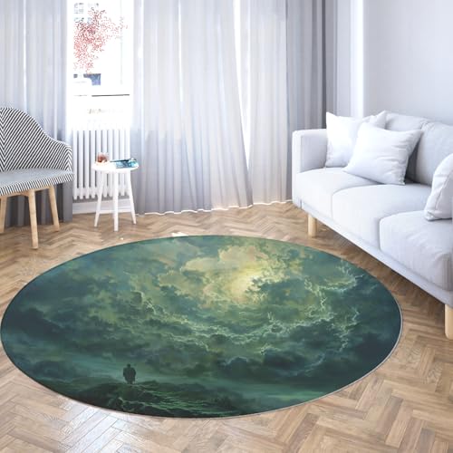 TOANGWALL Runder Teppich 80cm Abstrakter Himmel Berge Landschaft Waschbar Weicher niedriger Flor Anti-Rutsch Indoor Kreis Matte für Schrank Badezimmer Zuhause Flur von TOANGWALL