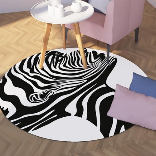 TOANGWALL Runder Teppich im Schwarz-Weiß-Stil 80cm Abstrakte Linie Frau Porträt rutschfeste Waschbare Kreis Türmatte für Mudroom Apartment Home von TOANGWALL
