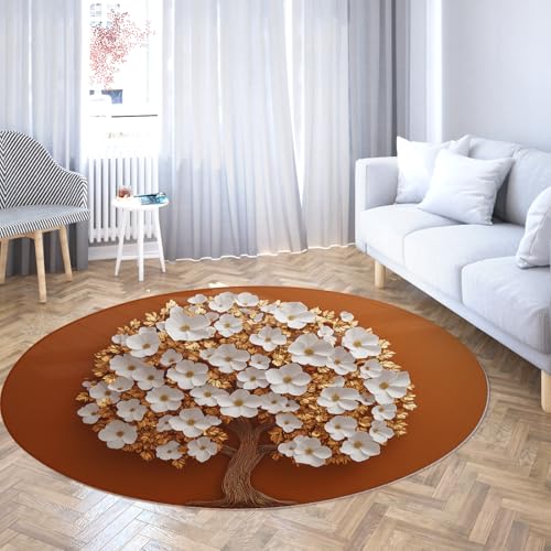 TOANGWALL Runder Teppich im minimalistischen Stil 130cm 3D weißes Blumenbaummuster waschbar weicher niedriger Flor Rutschfester Innenkreis für Schrank Zuhause Flur Spielzimmer TOANGWALL Runder Teppich im minimalistischen Stil 130cm 3D weißes Blumenbaummuster waschbar weicher niedriger Flor Rutschfester Innenkreis für Schrank Zuhause Flur Spielzimmer von TOANGWALL