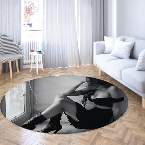 TOANGWALL Runder Teppich im modernen Stil 110cm schöne Frau Porträtmuster waschbar niedrigflorige rutschfeste Innenkreismatte für Schrank Home Flur Spielzimmer TOANGWALL Runder Teppich im modernen Stil 110cm schöne Frau Porträtmuster waschbar niedrigflorige rutschfeste Innenkreismatte für Schrank Home Flur Spielzimmer von TOANGWALL