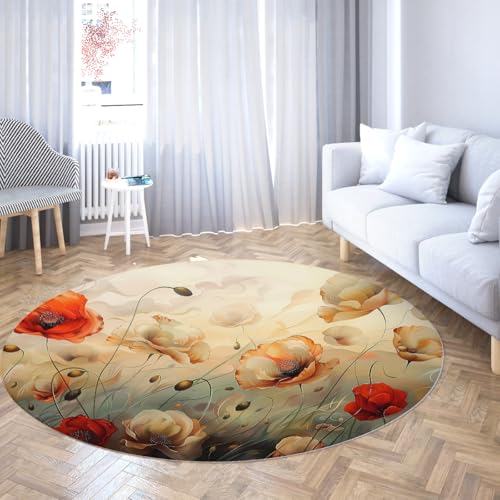 TOANGWALL Runder Teppich im modernen Stil 160cm Aquarell Blumenmuster Rutschfester Kinderzimmer Kreis Teppich Indoor waschbare Türmatte für Mudroom Apartment Home von TOANGWALL