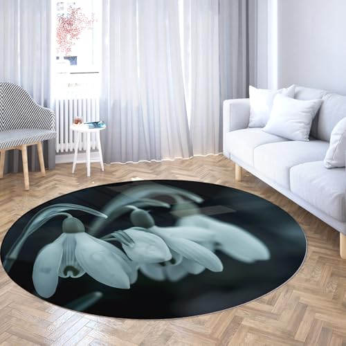 TOANGWALL Runder Teppich im modernen Stil 60cm weißes Blumenmuster waschbarer Rutschfester dünner Teppich für Klassenzimmer Kleinkind Kinderzimmer dekorative Matten von TOANGWALL