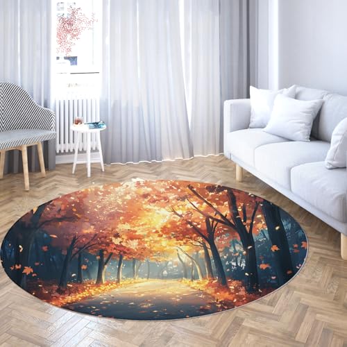 TOANGWALL Runder Teppiche im modernen Stil 80cm Herbst Waldlandschaft Maschinenwaschbarer Boden Rutschfester Kreisteppich für Waschküche Esszimmer TOANGWALL Runder Teppiche im modernen Stil 80cm Herbst Waldlandschaft Maschinenwaschbarer Boden Rutschfester Kreisteppich für Waschküche Esszimmer von TOANGWALL