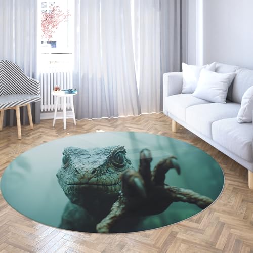 TOANGWALL Runder waschbarer Teppich für Wohnzimmer 80cm Horror Eidechsenmuster weicher Rutschfester großer Kreisteppich für Arbeitszimmer Esszimmer Balkon von TOANGWALL