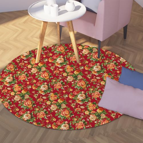 TOANGWALL Runder waschbarer Teppich im klassischen Stil 110cm Reichhaltiger Pfingstrosenmuster Druck Dekor Rutschfester großer Kreis Teppich für Arbeitszimmer Esszimmer Balkon TOANGWALL Runder waschbarer Teppich im klassischen Stil 110cm Reichhaltiger Pfingstrosenmuster Druck Dekor Rutschfester großer Kreis Teppich für Arbeitszimmer Esszimmer Balkon von TOANGWALL