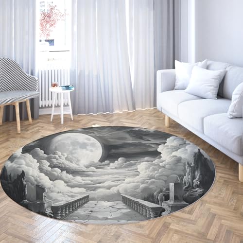 TOANGWALL Schwarz-weiße runde Teppiche 140cm schöne Nachtlandschaft Rutschfester waschbarer weicher runder Teppich mit niedrigem Flor für den Innenbereich TOANGWALL Schwarz-weiße runde Teppiche 140cm schöne Nachtlandschaft Rutschfester waschbarer weicher runder Teppich mit niedrigem Flor für den Innenbereich von TOANGWALL