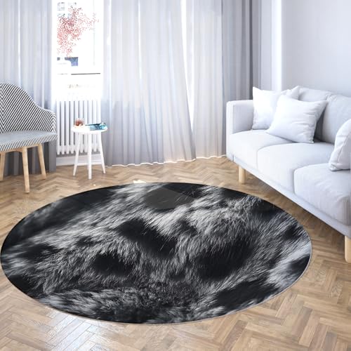 TOANGWALL Schwarz-weißer runder Teppich 100cm Leopard Spot strukturierte Drucke Muster Rutschfester waschbarer Bodenteppich für Wohnzimmer Schlafzimmer Veranda Schlafsaal von TOANGWALL