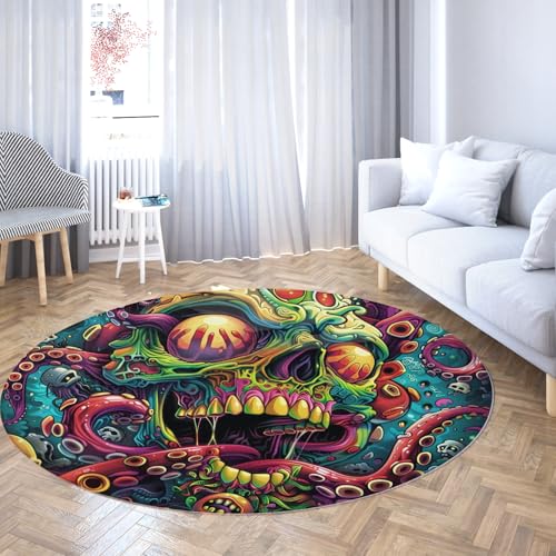 TOANGWALL Seltsamer Stil Waschbarer runder Teppich 130cm Abstrakter Oktopus Schädel Monster Rutschfester niedrigfloriger Boden Kreis Teppich für Schlafzimmer Wohnzimmer Esszimmer TOANGWALL Seltsamer Stil Waschbarer runder Teppich 130cm Abstrakter Oktopus Schädel Monster Rutschfester niedrigfloriger Boden Kreis Teppich für Schlafzimmer Wohnzimmer Esszimmer von TOANGWALL