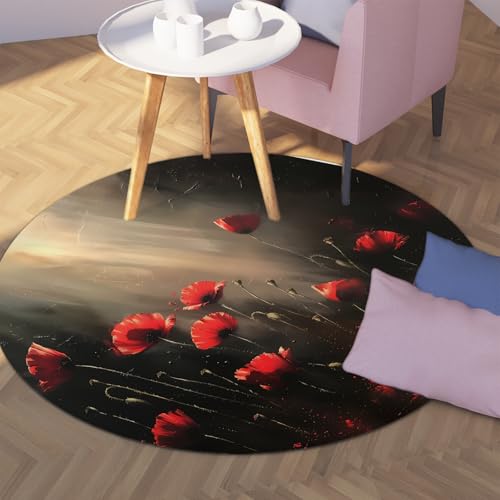 TOANGWALL Shabby Chic Runder Teppich - Roter Blumendruck Waschbar Weicher niedriger Flor rutschfeste Indoor Circle Matte für Schrank Badezimmer Zuhause Flur Spielzimmer 100cm TOANGWALL Shabby Chic Runder Teppich - Roter Blumendruck Waschbar Weicher niedriger Flor rutschfeste Indoor Circle Matte für Schrank Badezimmer Zuhause Flur Spielzimmer 100cm von TOANGWALL