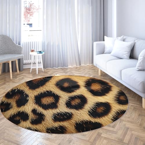 TOANGWALL Spotted Print Waschbarer runder Teppich 200cm Leopardenhaut Texturmuster Rutschfester niedrigfloriger Innenboden-Kreisteppich für Küche Wohnzimmer von TOANGWALL