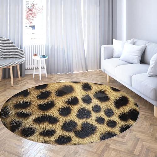 TOANGWALL Tierpelzdruck Runder Teppich 110cm Leopard Spot Textur Muster rutschfeste Indoor Waschbare Kreis Türmatte für Mudroom Apartment Home Decor von TOANGWALL