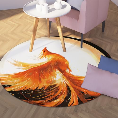 TOANGWALL Tierthema Runde Teppiche 70cm Fantasy Phoenix Muster Waschbarer Rutschfester Leichter Teppich für Klassenzimmer Kleinkind Kinderzimmer Zimmer Dekor Matten von TOANGWALL