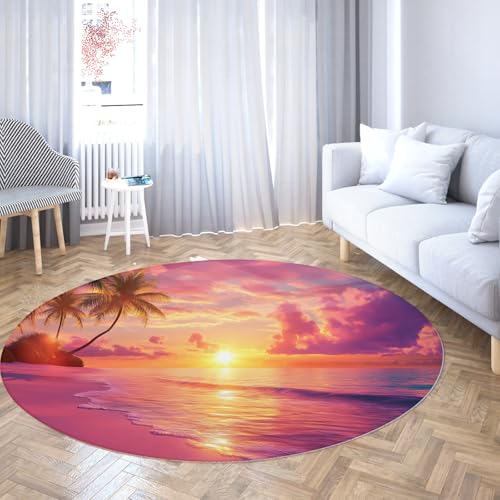 TOANGWALL Tropical Scenery Runde Teppiche 70cm Sunset at Sea Scenery Waschbarer Rutschfester weicher niedrigfloriger Deckkreisteppich für das Esszimmer Gästezimmer von TOANGWALL