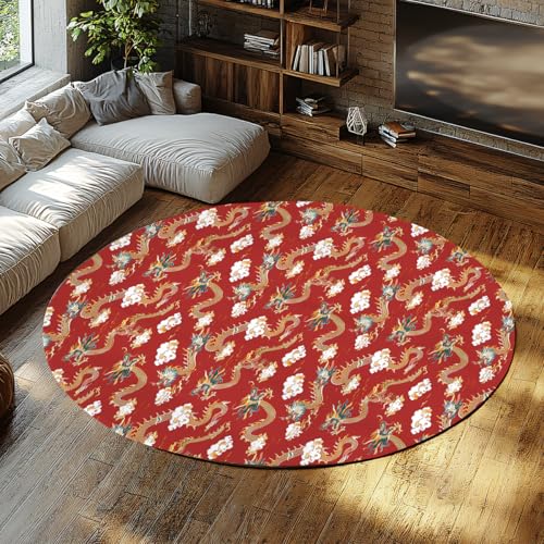 TOANGWALL Unique Art Round Rugs 80cm Dragon und Glückpicious Cloud Prints Rutschfester waschbarer weicher niederfloriger runder Teppich für den Eingang ins Home Office von TOANGWALL