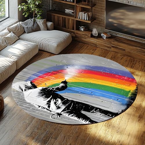 TOANGWALL Unique Art Round Rugs 80cm Graffiti Boy und Rainbow Waschbarer Rutschfester weicher niedriger Florwurf Circle Teppich für Wohnzimmer Esszimmer von TOANGWALL