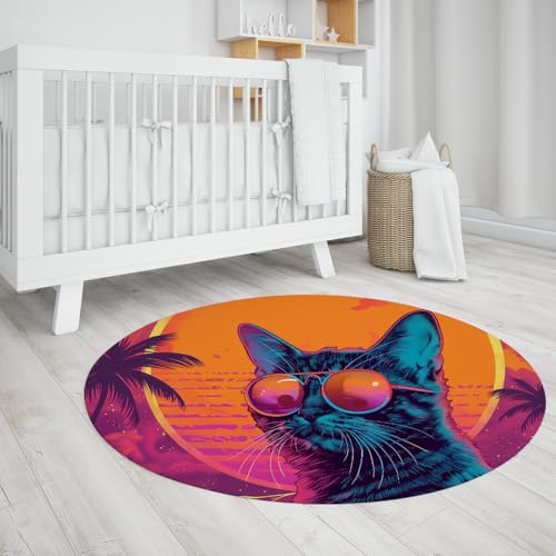 TOANGWALL Waschbarer runder Teppich 80cm Tropische Landschaft Urlaubskatze weicher Rutschfester Teppich mit niedrigem Flor für den Innenbereich des Esszimmers Wohnzimmer TOANGWALL Waschbarer runder Teppich 80cm Tropische Landschaft Urlaubskatze weicher Rutschfester Teppich mit niedrigem Flor für den Innenbereich des Esszimmers Wohnzimmer von TOANGWALL