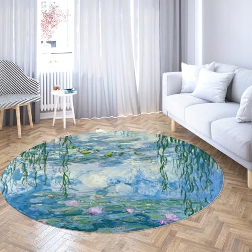 TOANGWALL Weltberühmte Malstile Runder Teppich 80cm Seerose Rutschfester Kinderzimmer Kreis Teppich Indoor Waschbare Türmatte für Mudroom Apartment Home von TOANGWALL