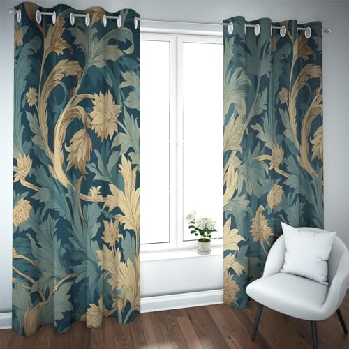 TOANGWALL William Morris Stil Verdunkelungsvorhänge für Wohnzimmer Schlafzimmer Dekor Jugendstil Pflanzenblätter Öse Café Fenster Vorhänge 2 Paneele B140xH245cm von TOANGWALL