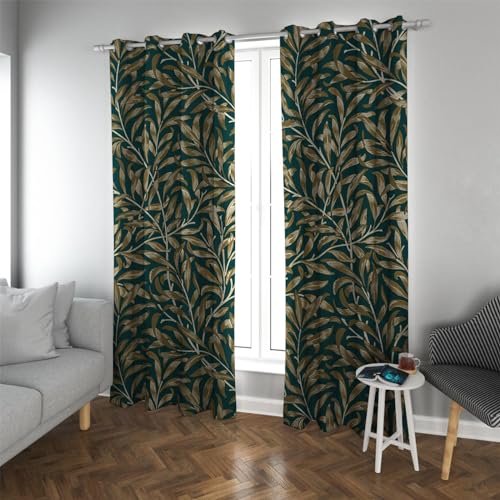TOANGWALL William Morris Verdunkelungsvorhänge für Wohnzimmer Schlafzimmer Dekor Retro-Stil Weidenzweig Muster Öse Cafe Fenster Vorhänge 2 Paneele B140xH200cm von TOANGWALL