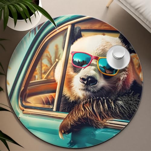 Tier Runde Teppiche 60cm Rutschfester waschbarer tropischer Urlaub Panda Indoor & Outdoor Dekor weicher niederfloriger runder Teppich für den Home-Office-Eingang von TOANGWALL