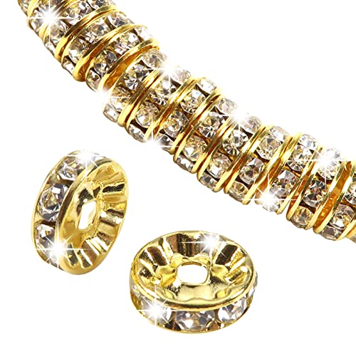 TOAOB 100 Stück 10mm Rondelle Strass Spacer Perlen Gold Metall Kristall Strasssteine Zwischenperlen für Schmuckherstellung von TOAOB THE ONE AND ONLY BABY