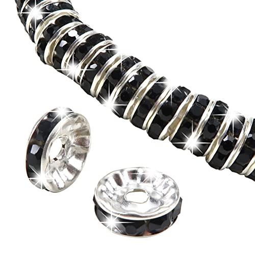TOAOB 100 Stück 10mm Rondelle Strass Spacer Perlen Schwarz Metall Kristall Strasssteine Zwischenperlen für Schmuckherstellung von TOAOB THE ONE AND ONLY BABY