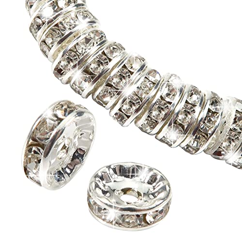 TOAOB 100 Stück 10mm Rondelle Strass Spacer Perlen Silberton Strasssteinen Metall Kristall Strasssteine Zwischenperlen für Schmuckherstellung von TOAOB THE ONE AND ONLY BABY