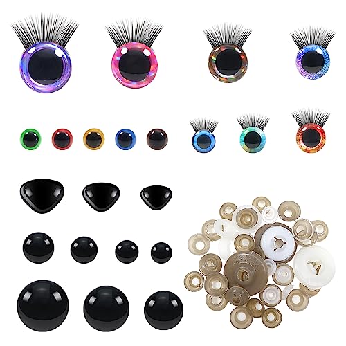 TOAOB 100 Stück 10mm bis 30mm Puppenaugen Sicherheitsaugen Kunststoff Basteln Augen Schwarz Bunte Knopfaugen Nase Glitter Spielzeug Augen Mit Wimpern für Häkeltiere Puppe Plüschtier Teddyaugen von TOAOB THE ONE AND ONLY BABY