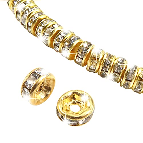 TOAOB 100 Stück 4mm Rondelle Strass Spacer Perlen Gold Metall Kristall Strasssteine Zwischenperlen für Schmuckherstellung von TOAOB THE ONE AND ONLY BABY