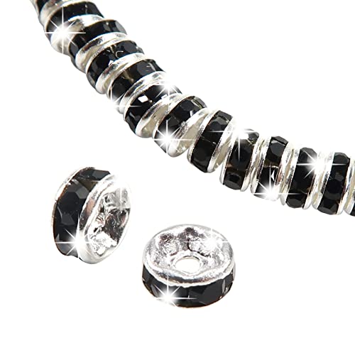 TOAOB 100 Stück 4mm Rondelle Strass Spacer Perlen Schwarz Metall Kristall Strasssteine Zwischenperlen für Schmuckherstellung von TOAOB THE ONE AND ONLY BABY