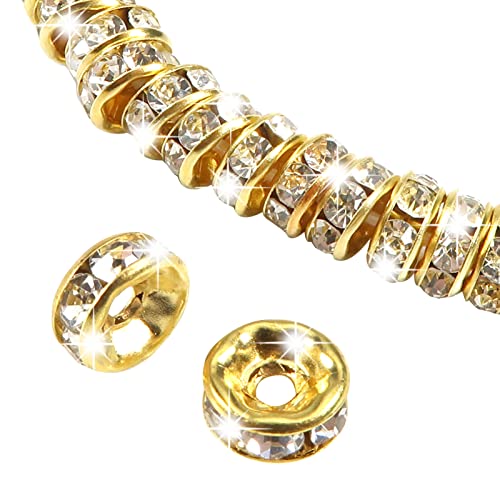 TOAOB 100 Stück 6mm Rondelle Strass Spacer Perlen Gold Metall Kristall Strasssteine Zwischenperlen für Schmuckherstellung von TOAOB THE ONE AND ONLY BABY