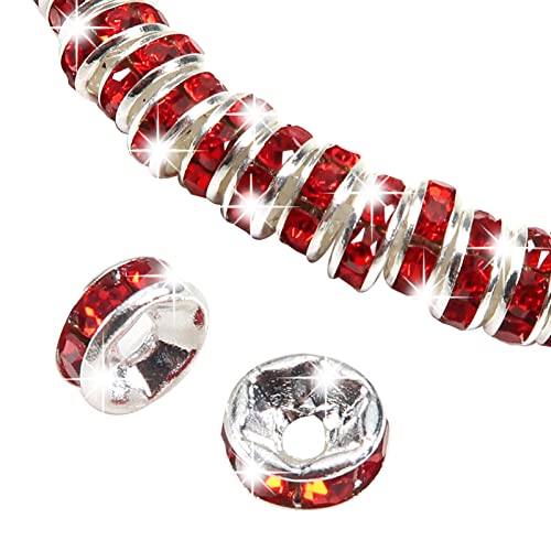 TOAOB 100 Stück 6mm Rondelle Strass Spacer Perlen Rot Metall Kristall Strasssteine Zwischenperlen für Schmuckherstellung von TOAOB THE ONE AND ONLY BABY