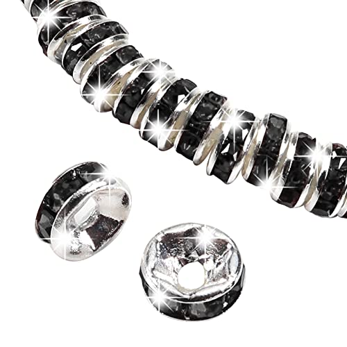 TOAOB 100 Stück 6mm Rondelle Strass Spacer Perlen Schwarz Metall Kristall Strasssteine Zwischenperlen für Schmuckherstellung von TOAOB THE ONE AND ONLY BABY