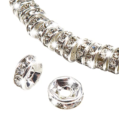 TOAOB 100 Stück 6mm Rondelle Strass Spacer Perlen Silberton Strasssteinen Metall Kristall Strasssteine Zwischenperlen für Schmuckherstellung von TOAOB THE ONE AND ONLY BABY