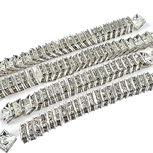 TOAOB 100 Stück 6x6mm Rondelle Strass Spacer Perlen Silberton Quadrat Metall Kristall Strasssteine Zwischenperlen für Schmuckherstellung von TOAOB THE ONE AND ONLY BABY