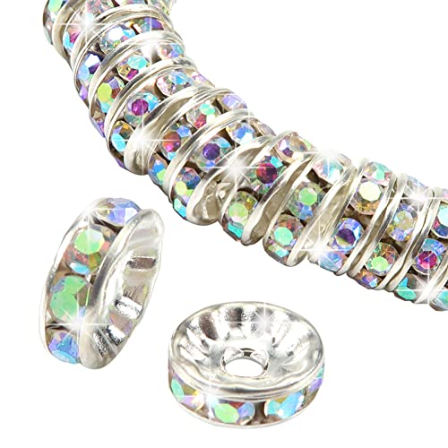 TOAOB 100 Stück 8mm Rondelle Strass Spacer Perlen AB Farbe Metall Kristall Strasssteine Zwischenperlen für Schmuckherstellung von TOAOB THE ONE AND ONLY BABY