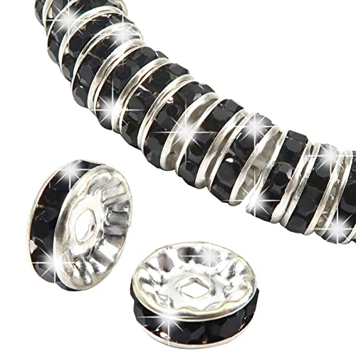 TOAOB 100 Stück 8mm Rondelle Strass Spacer Perlen Schwarz Metall Kristall Strasssteine Zwischenperlen für Schmuckherstellung von TOAOB THE ONE AND ONLY BABY