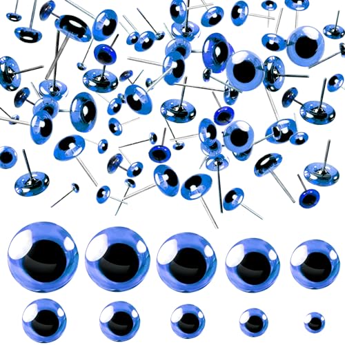 TOAOB 100 Stück Glas Augen Puppenaugen Blau Gemischte Größe Rund Plug in Metallnagel Sicherheitsaugen für Puppenherstellung von TOAOB THE ONE AND ONLY BABY