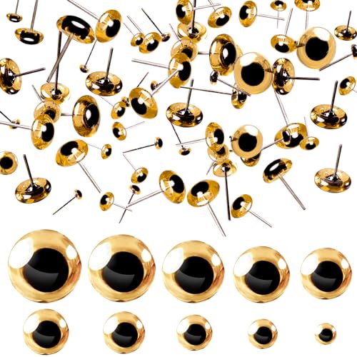 TOAOB 100 Stück Glas Augen Puppenaugen Gelb Gemischte Größe Rund Plug in Metallnagel Sicherheitsaugen für Puppenherstellung von TOAOB THE ONE AND ONLY BABY