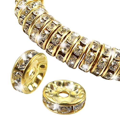 TOAOB 100 Stück Rondelle Strass Spacer Perlen Golden 8mm Metall Kristall Strasssteine Zwischenperlen für Schmuckherstellung von TOAOB THE ONE AND ONLY BABY