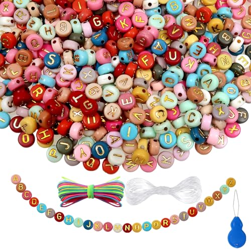 TOAOB 1000 Stück A Bis Z Buchstabenperlen zum Auffädeln 4 x 7 mm Bunt Letter Beads Kit Acryl Alphabet Perlen mit 20M Elastisches Seil für Armbänder Halsketten Schmuck DIY Herstellung von TOAOB THE ONE AND ONLY BABY