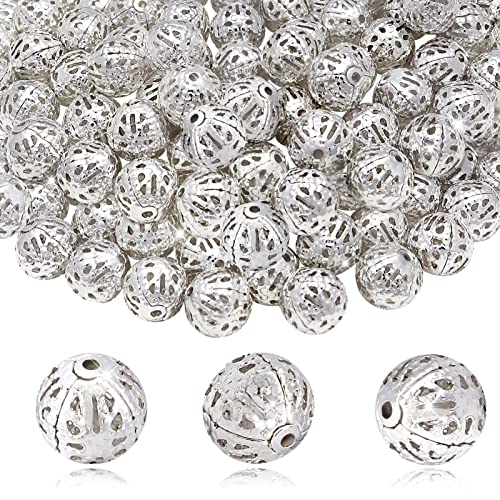 TOAOB 100pcs 10mm Silber Filigrane Hohlkugeln Metall Spacer Perlen für Handwerk Schmuck Machen von TOAOB THE ONE AND ONLY BABY