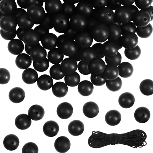 TOAOB 120 Stück Schwarz Silikonperlen Perlen 15mm für Armbänder Runde mit Löchern für Die Herstellung von Armbändern Schmuck DIY Handwerk von TOAOB THE ONE AND ONLY BABY