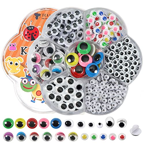 TOAOB 1250 Stück Selbstklebend Wackelaugen Runde Bunt 4mm bis 12mm Kunststoff Augen für Scrapbooking Kunsthandwerk Zubehör von TOAOB THE ONE AND ONLY BABY