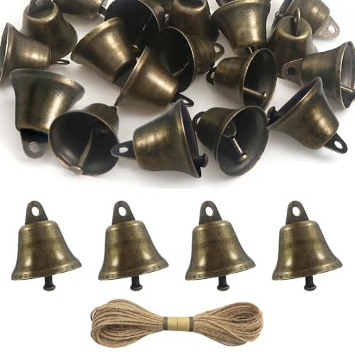 TOAOB 20 Stück Bronze Glöckchen zum Basteln Vintage Glocken 38 mm Metallglöckchen Mit 1 Rollen Hanfseil für Windspiele Machen Handwerk Urlaubsdekoration Weihnachtsglocken Haustierglocken von TOAOB THE ONE AND ONLY BABY