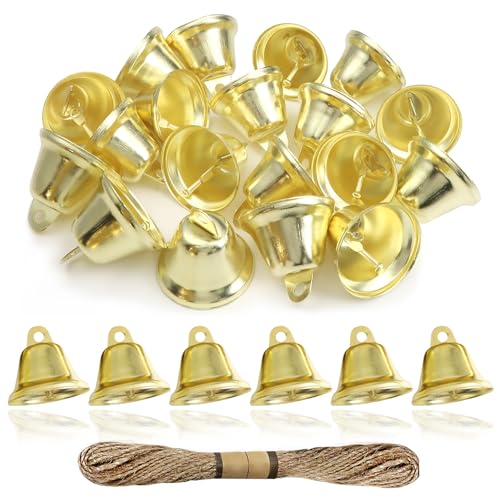 TOAOB 20 Stück Goldglocken zum Basteln Gold Glocken 38 mm Metallglöckchen Mit 1 Rollen Hanfseil für Windspiele Machen Handwerk Urlaubsdekoration Weihnachtsglocken Haustierglocken von TOAOB THE ONE AND ONLY BABY