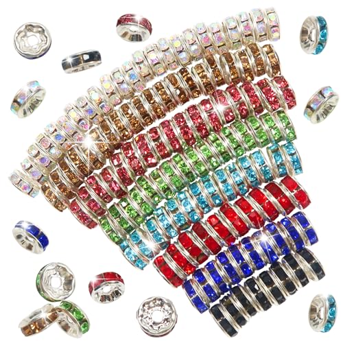 TOAOB 200 Stück 8mm Rondelle Strass Spacer Perlen Mehrfarbig Strasssteinen Metall Kristall Strasssteine Zwischenperlen für Schmuckherstellung von TOAOB THE ONE AND ONLY BABY